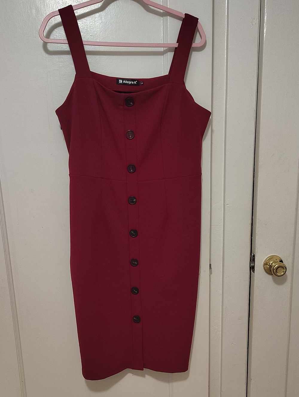 Allegra K Burgundy Button-Front Midi Dress
